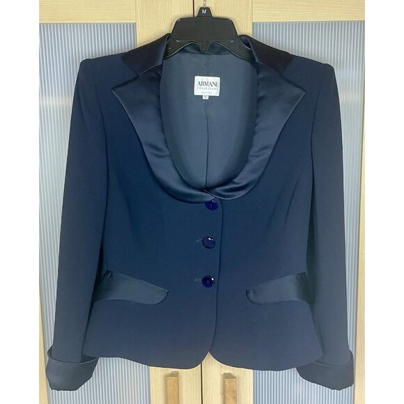 Armani Collezioni Italian Tailored Blue Blazer Jacket Silk US 6 IT 42 Designer - Picture 1 of 9